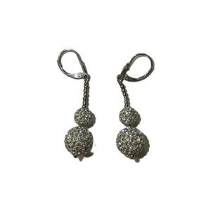 Silver Tone Double Crystal Ball Drop Style Earring